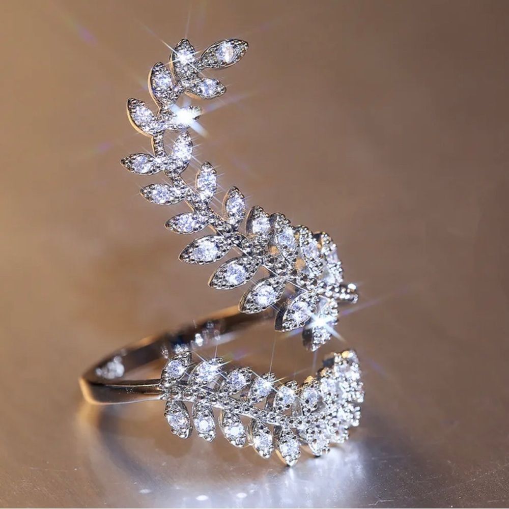 ADJUSTABLE LEAF BRIDAL WEDDING RING ENGAGEMENT RING - Picture 3 of 4